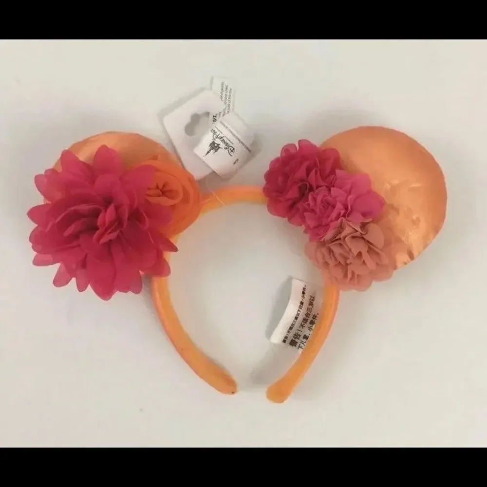 Disney Parks Flower & Garden Minnie Ear Headband Orange Pink Ruffle New